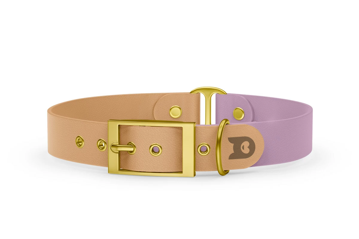 Dog Collar Duo: Light brown & Lilac with Gold