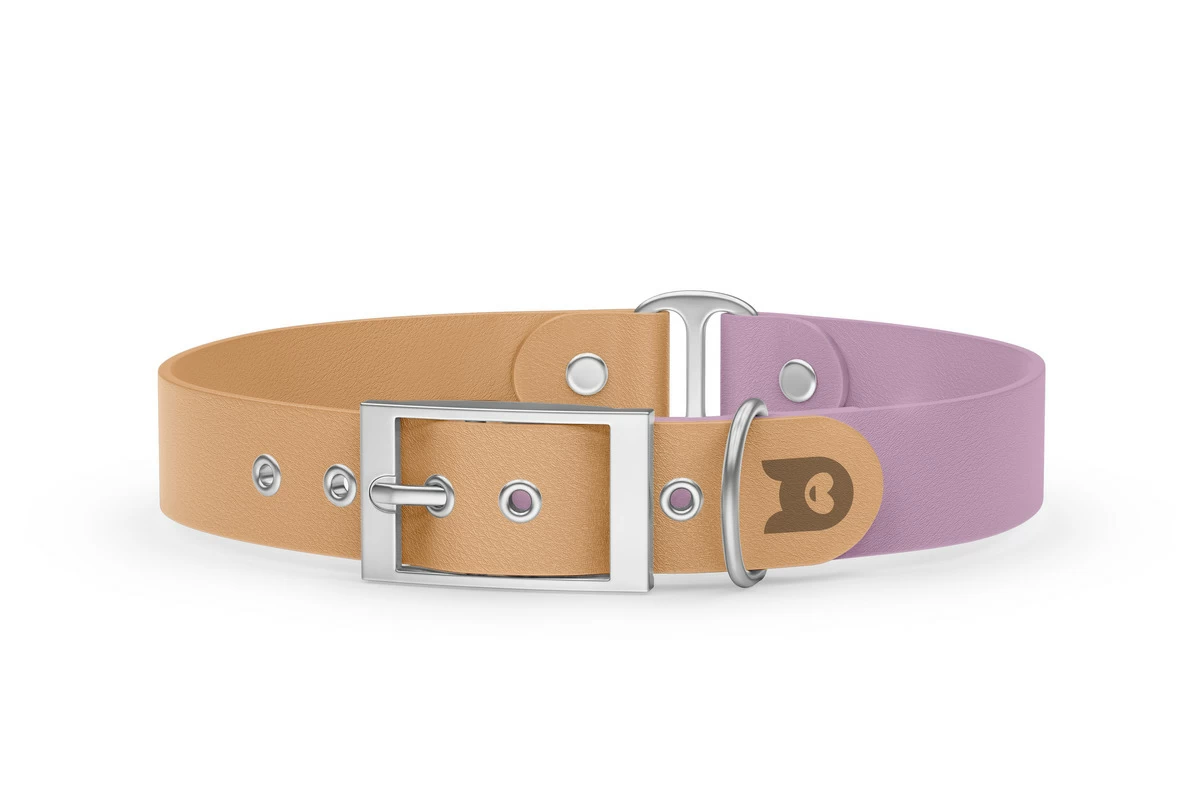 Dog Collar Duo: Light brown & Lilac with Silver