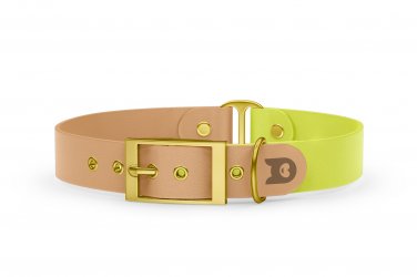 Dog Collar Duo: Light brown & Neon yellow with Gold