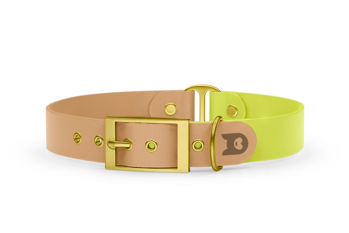 Dog Collar Duo: Light brown & Neon yellow with Gold
