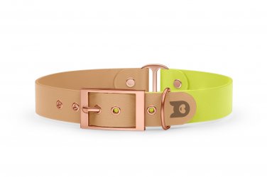 Dog Collar Duo: Light brown & Neon yellow with Rosegold