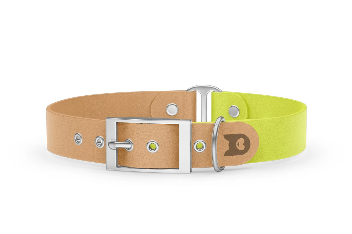 Dog Collar Duo: Light brown & Neon yellow with Silver