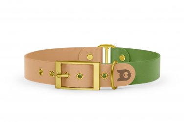 Dog Collar Duo: Light brown & Olive with Gold