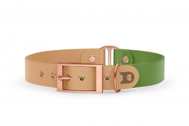 Dog Collar Duo: Light brown & Olive with Rosegold