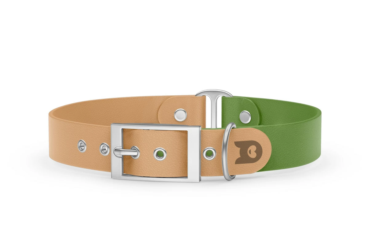Dog Collar Duo: Light brown & Olive with Silver