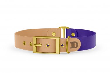 Dog Collar Duo: Light brown & Purple with Gold