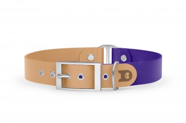 Dog Collar Duo: Light brown & Purple with Silver