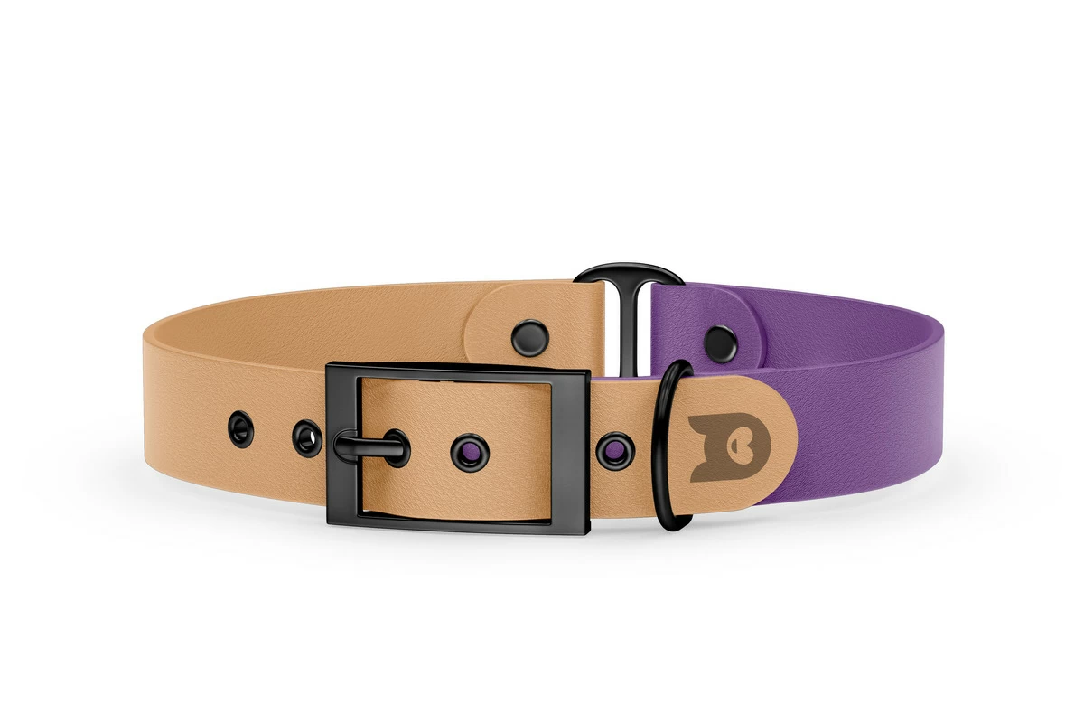 Dog Collar Duo: Light brown & Purpur with Black