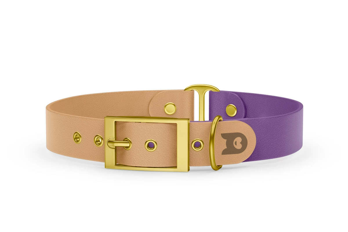 Dog Collar Duo: Light brown & Purpur with Gold