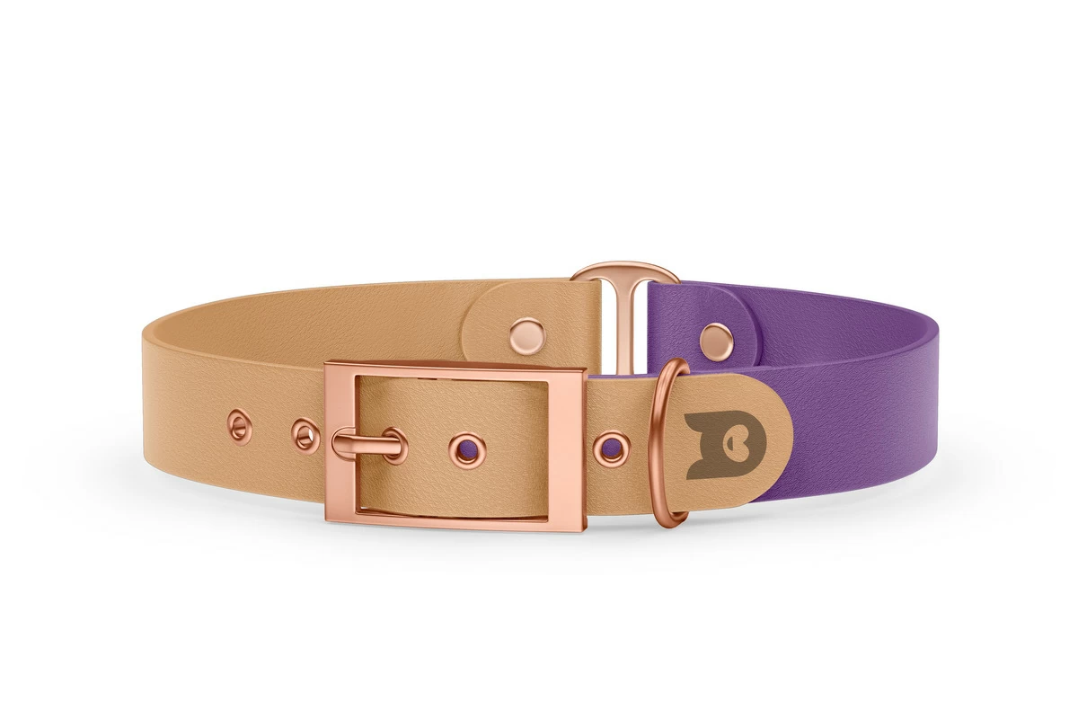 Dog Collar Duo: Light brown & Purpur with Rosegold