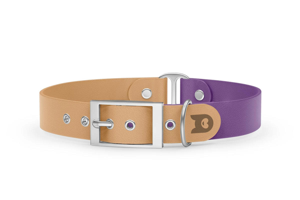 Dog Collar Duo: Light brown & Purpur with Silver