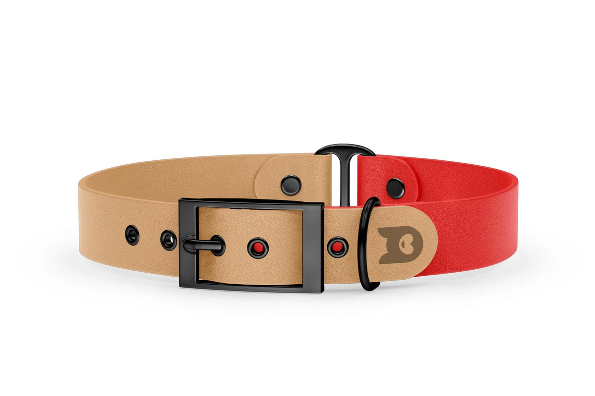 Dog Collar Duo: Light brown & Red with Black