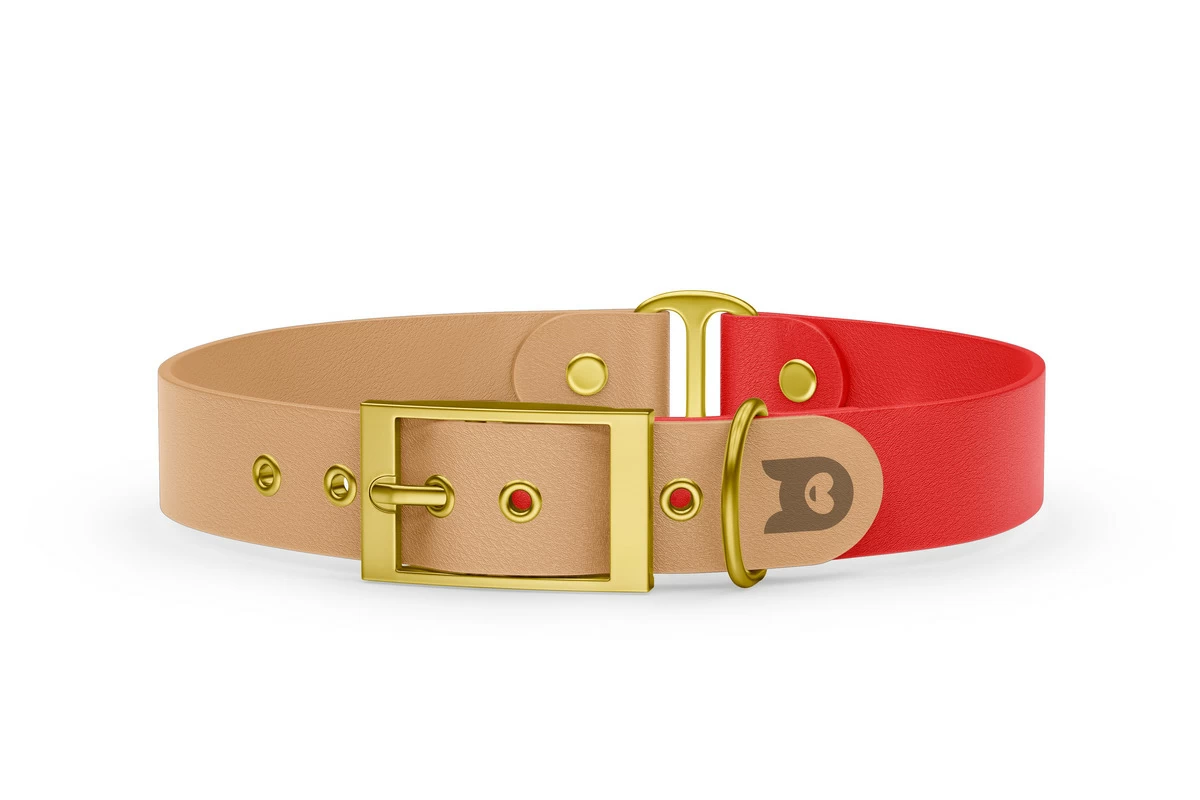 Dog Collar Duo: Light brown & Red with Gold