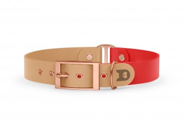 Dog Collar Duo: Light brown & Red with Rosegold