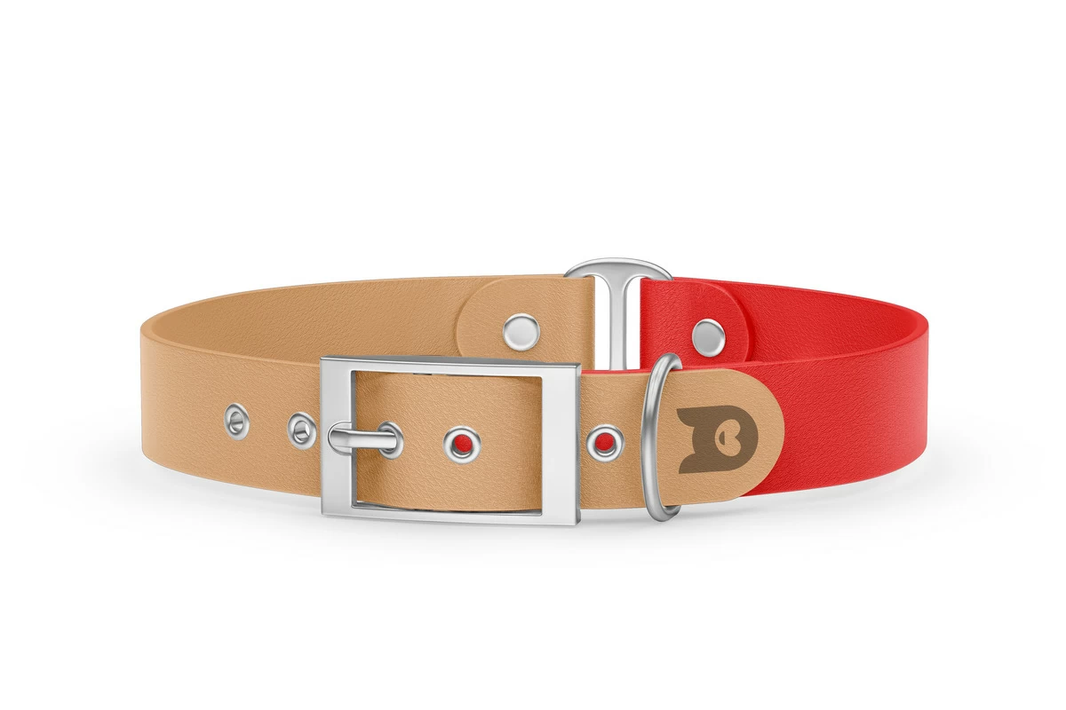 Dog Collar Duo: Light brown & Red with Silver