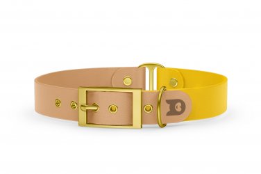 Dog Collar Duo: Light brown & Yellow with Gold