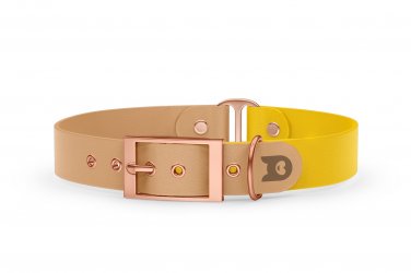 Dog Collar Duo: Light brown & Yellow with Rosegold