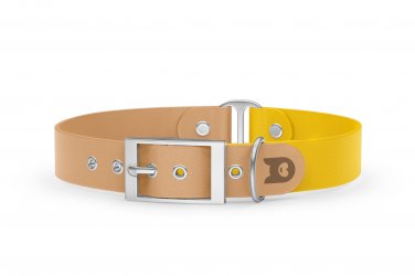 Dog Collar Duo: Light brown & Yellow with Silver
