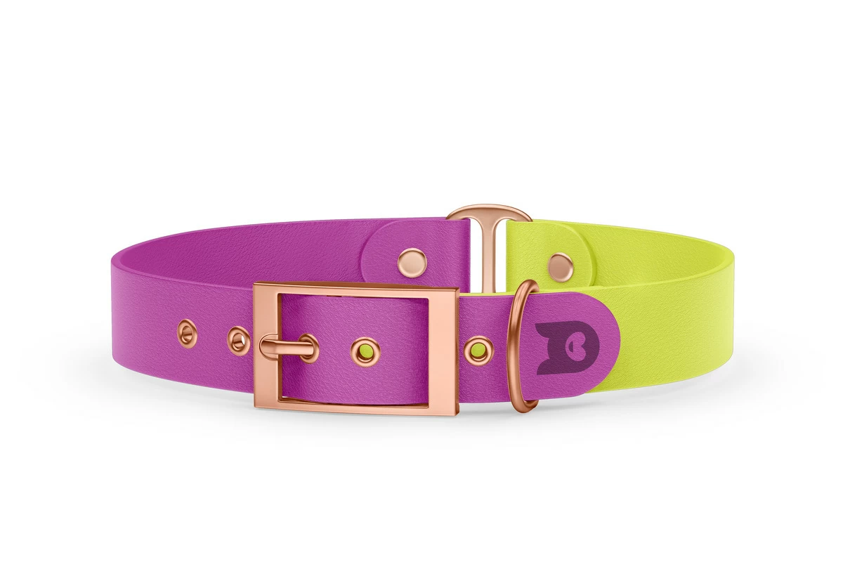 Dog Collar Duo: Light purple & Neon yellow with Rosegold