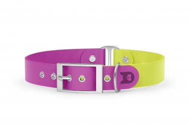 Dog Collar Duo: Light purple & Neon yellow with Silver