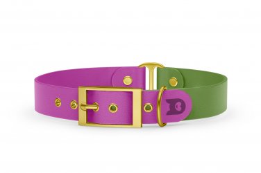 Dog Collar Duo: Light purple & Olive with Gold