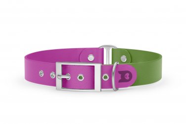 Dog Collar Duo: Light purple & Olive with Silver