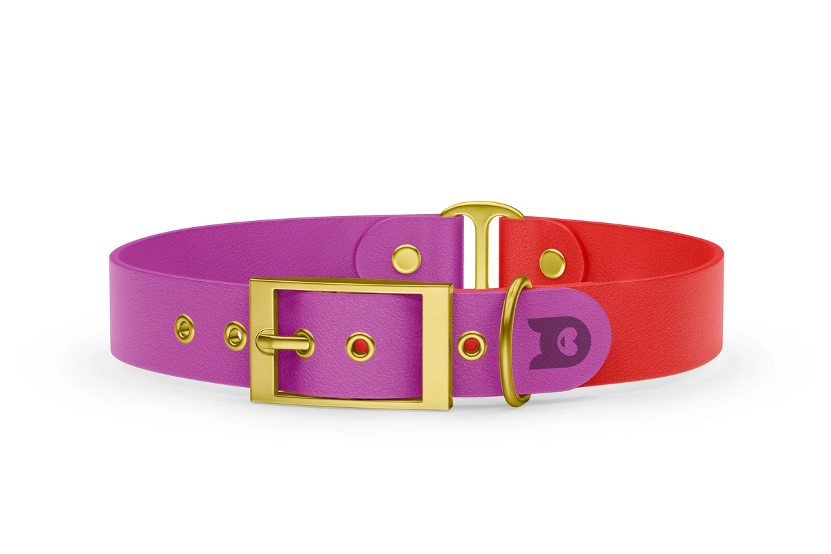 Dog Collar Duo: Light purple & Red with Gold