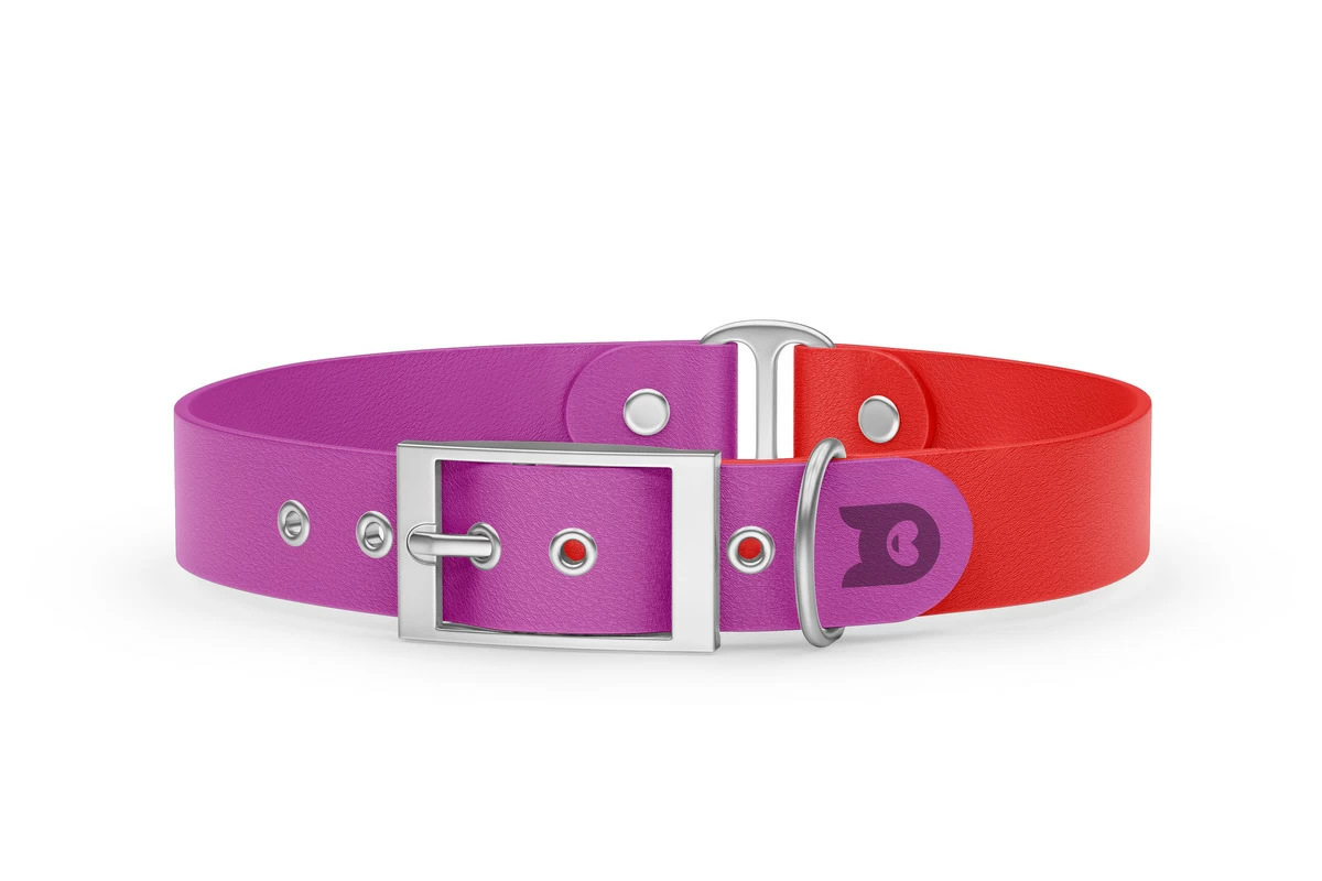 Dog Collar Duo: Light purple & Red with Silver