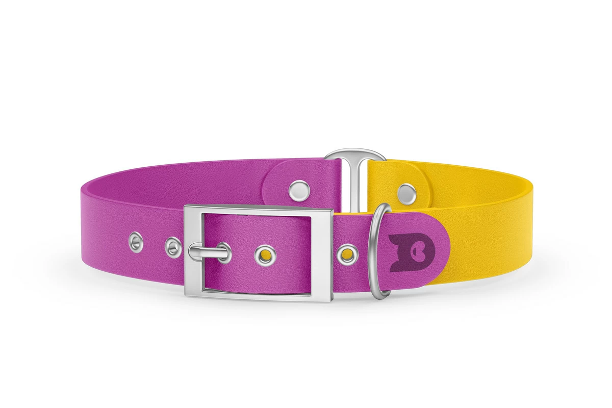 Dog Collar Duo: Light purple & Yellow with Silver