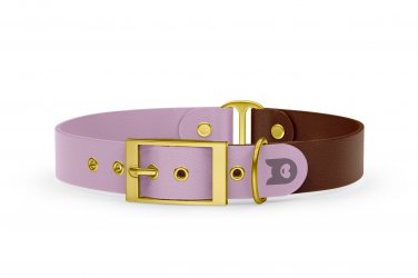 Dog Collar Duo: Lilac & Dark brown with Gold