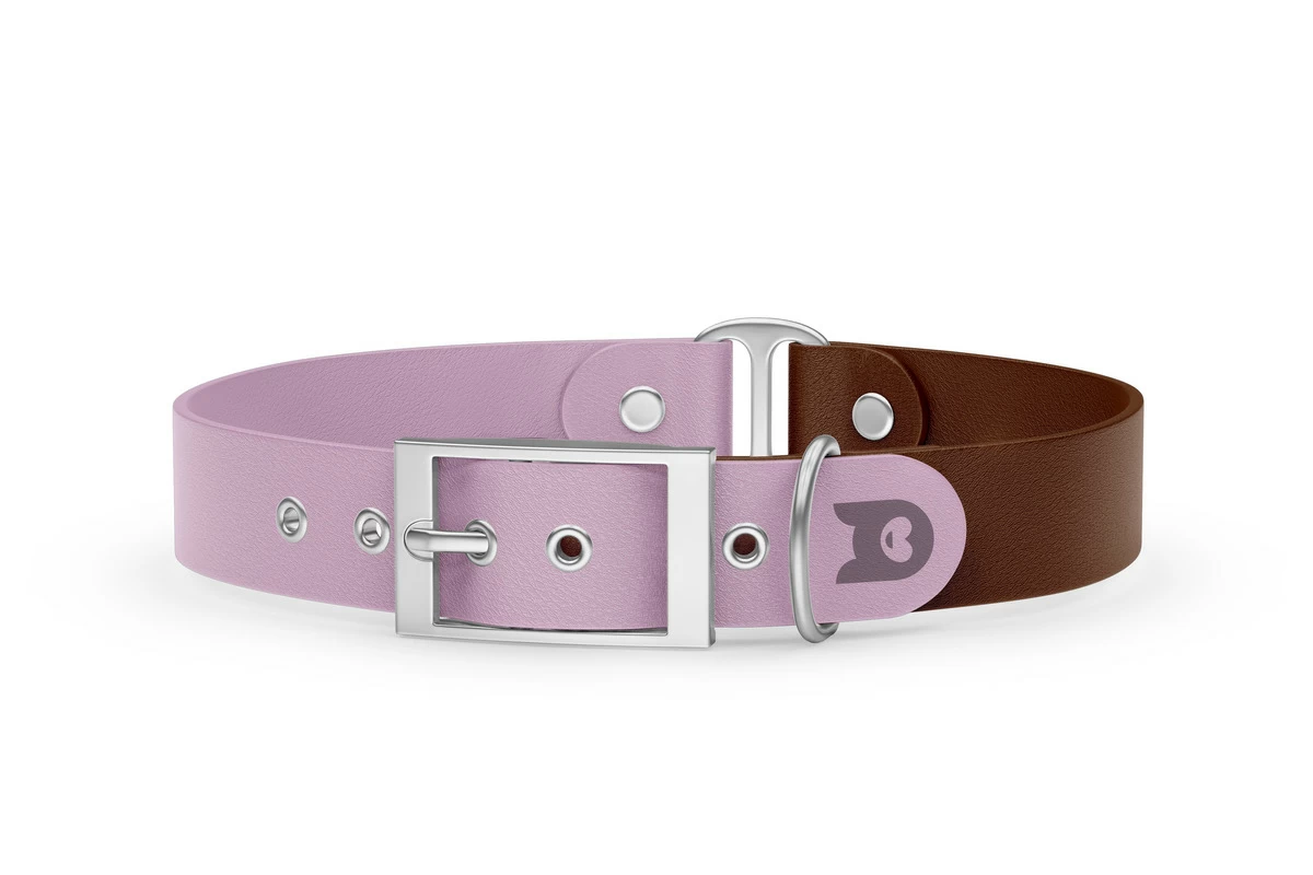 Dog Collar Duo: Lilac & Dark brown with Silver