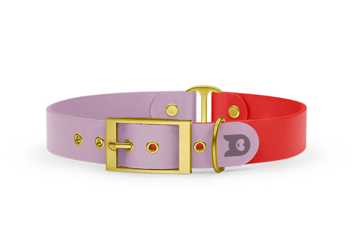 Dog Collar Duo: Lilac & Red with Gold