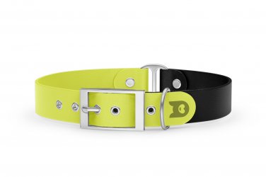 Dog Collar Duo: Neon yellow & Black with Silver