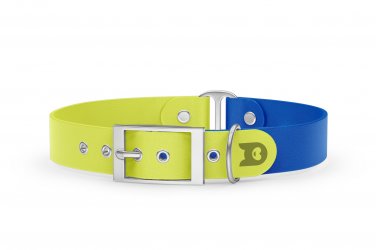 Dog Collar Duo: Neon yellow & Blue with Silver