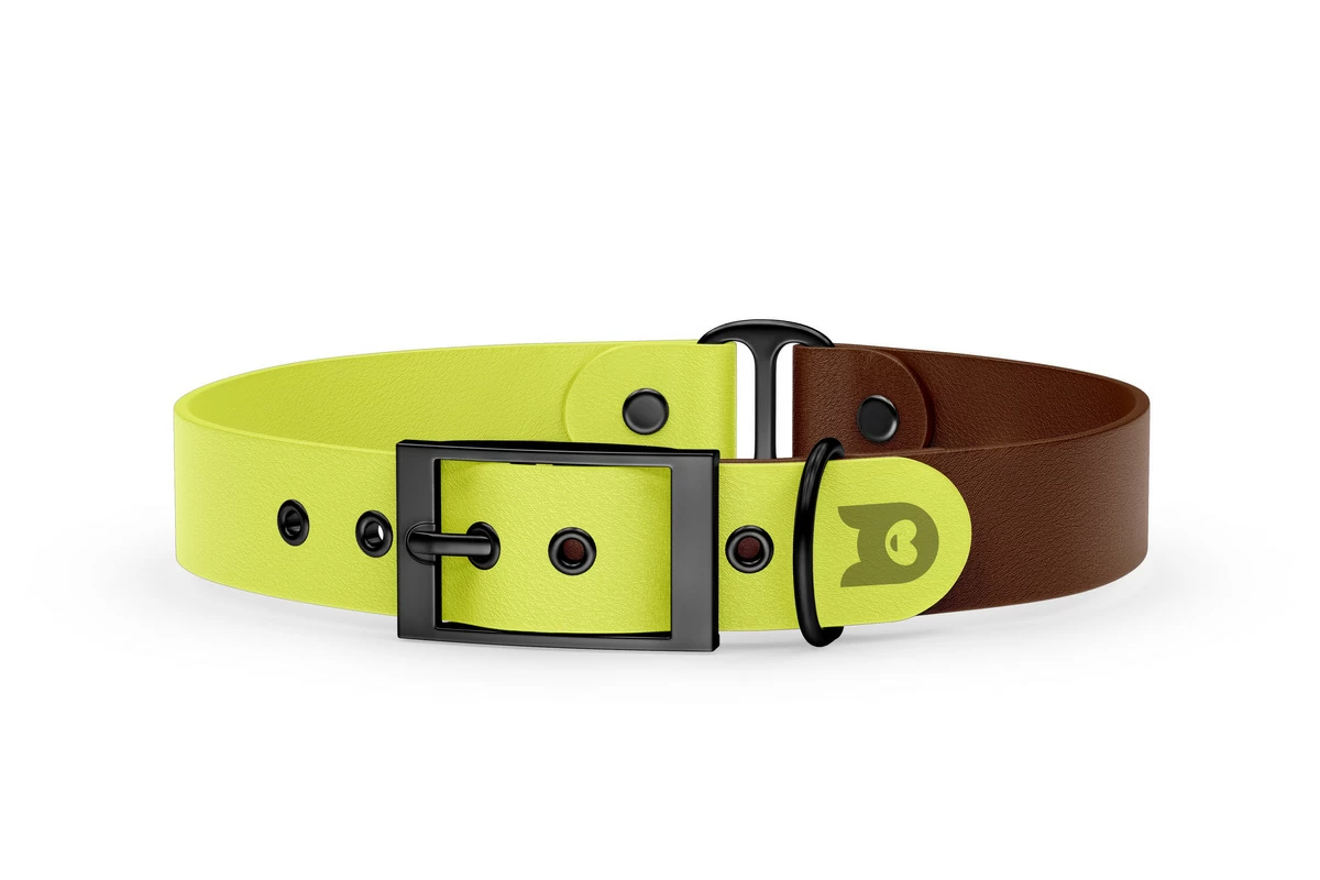 Dog Collar Duo: Neon yellow & Dark brown with Black