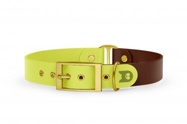 Dog Collar Duo: Neon yellow & Dark brown with Gold