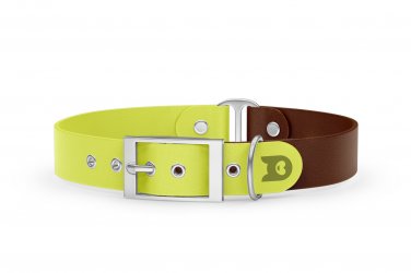 Dog Collar Duo: Neon yellow & Dark brown with Silver