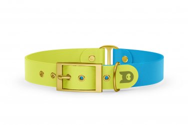 Dog Collar Duo: Neon yellow & Light blue with Gold
