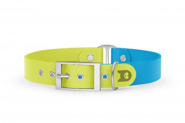 Dog Collar Duo: Neon yellow & Light blue with Silver