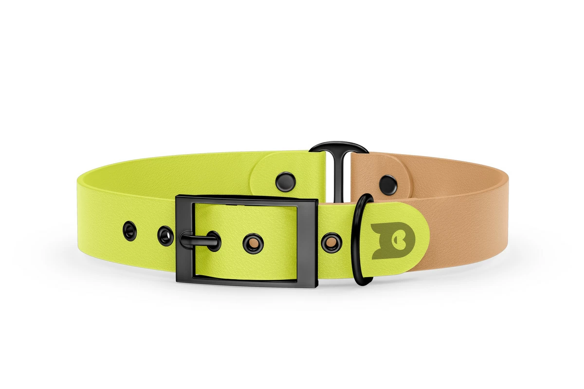 Dog Collar Duo: Neon yellow & Light brown with Black