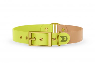 Dog Collar Duo: Neon yellow & Light brown with Gold