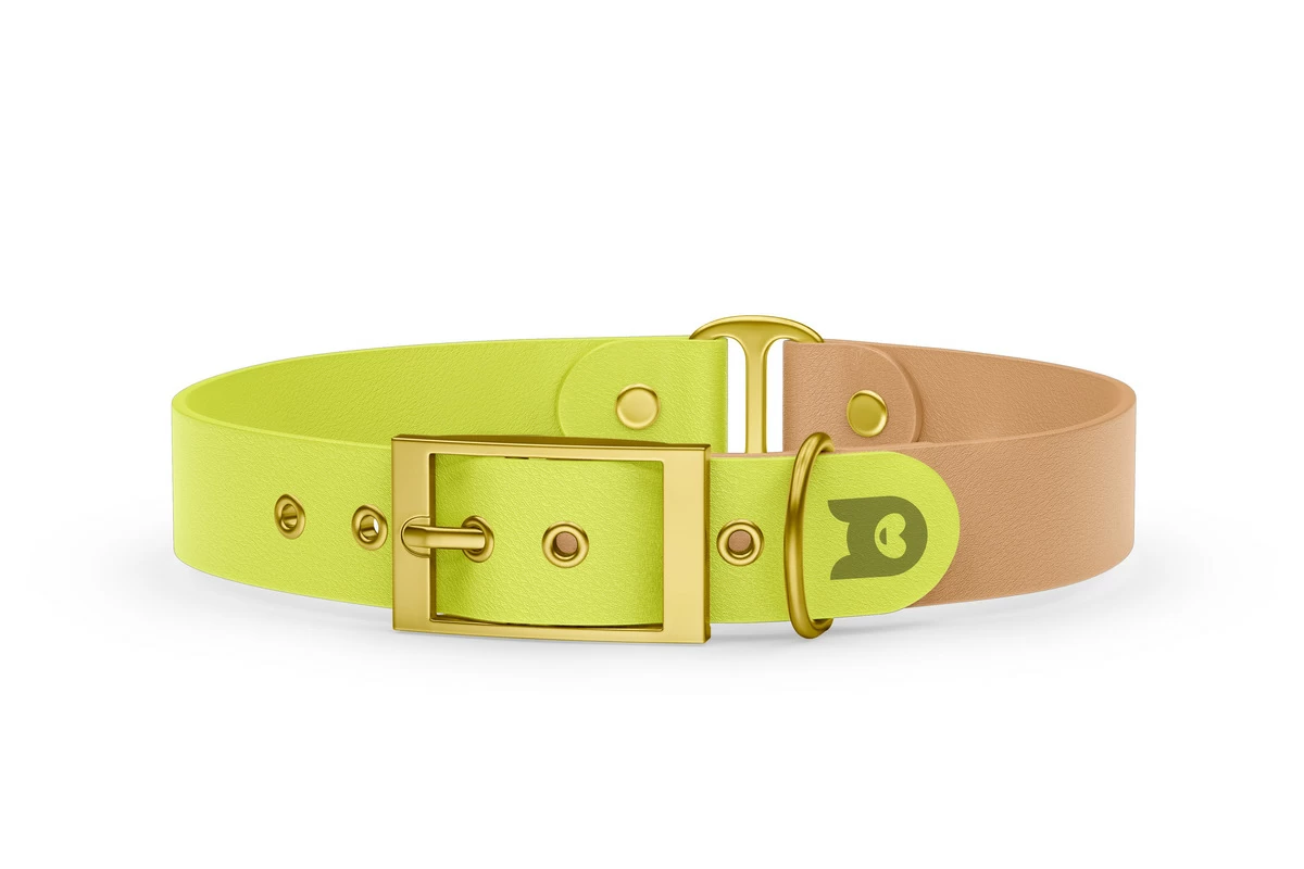 Dog Collar Duo: Neon yellow & Light brown with Gold