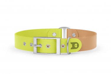 Dog Collar Duo: Neon yellow & Light brown with Silver