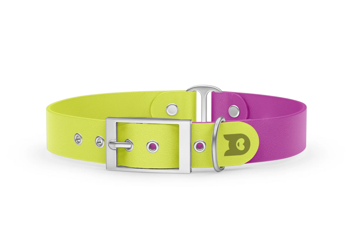 Dog Collar Duo: Neon yellow & Light purple with Silver