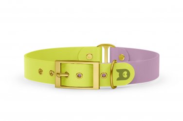 Dog Collar Duo: Neon yellow & Lilac with Gold