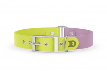 Dog Collar Duo: Neon yellow & Lilac with Silver