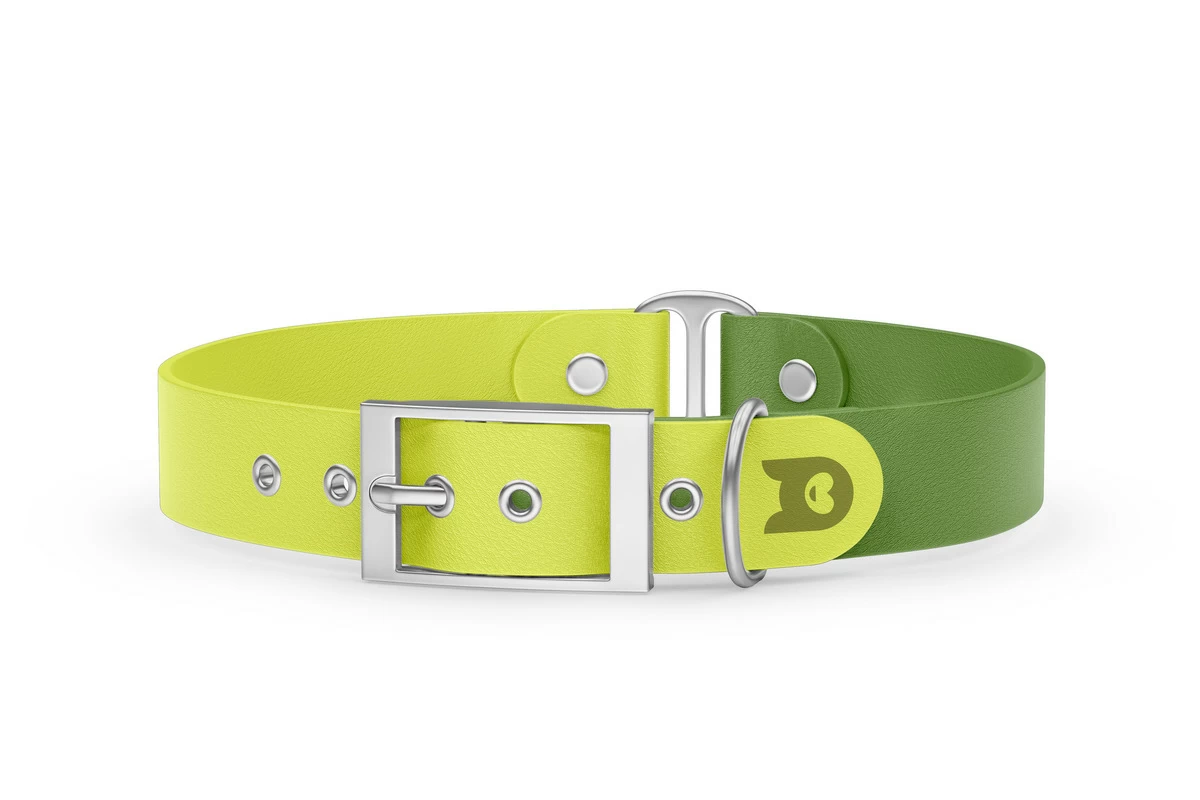 Dog Collar Duo: Neon yellow & Olive with Silver