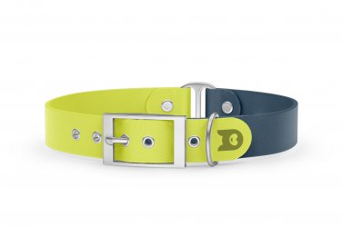 Dog Collar Duo: Neon yellow & Petrol with Silver
