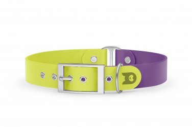 Dog Collar Duo: Neon yellow & Purpur with Silver