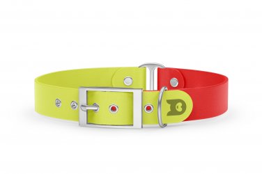 Dog Collar Duo: Neon yellow & Red with Silver